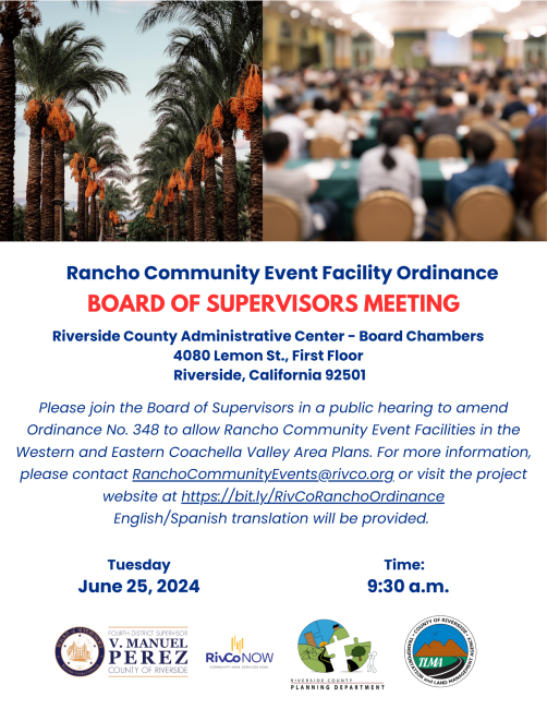 Flyer for Board of Supervisors meeting about Ranchos Ordinance 