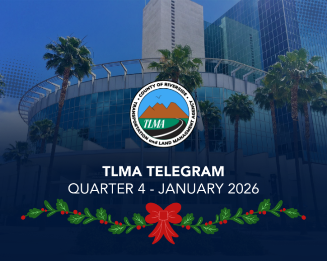 Cover image of newsletter showing County Building and TLMA Logo