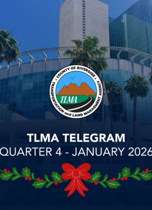 Cover image of newsletter showing County Building and TLMA Logo